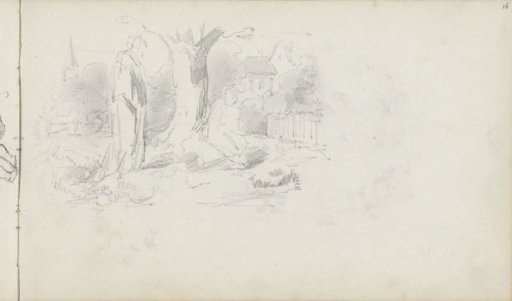 Two figures by a tree