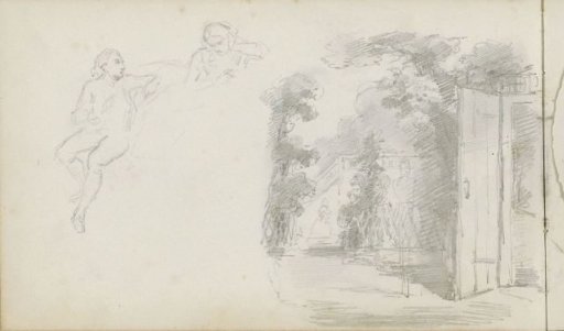 Seated man and woman and an open door