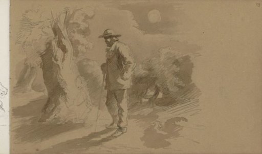 Walker on a path by moonlight