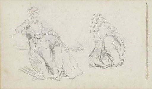 A seated and a kneeling woman