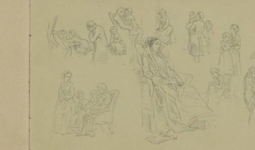 Study sheet with family scenes