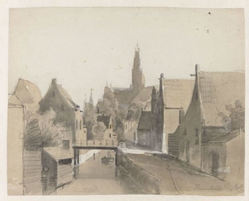 View of a canal in Haarlem, with St. Bavo in the background