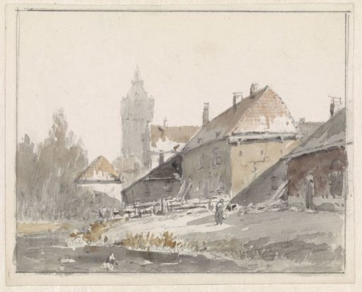 View of houses on the edge of a city