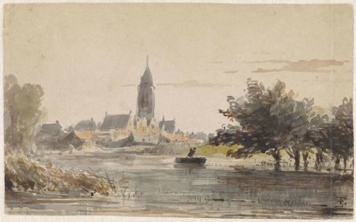 View of a small town, seen from across a river