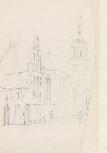 City view with church and houses