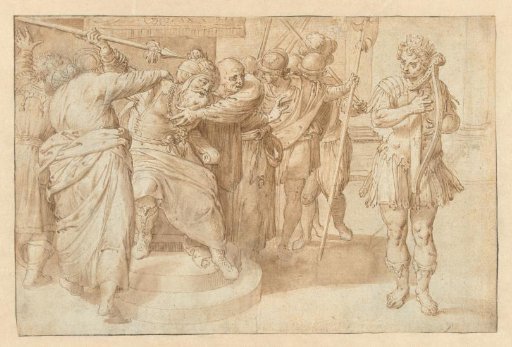 David playing the harp before Saul