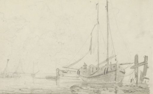 River landscape with sailing ships
