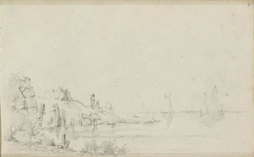 River landscape with two sailing ships