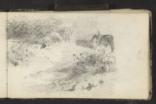 Landscape with a path leading to a house with a smoking chimney
