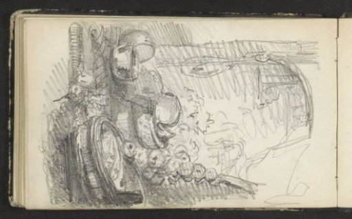 Still life with scales and fruit by a niche