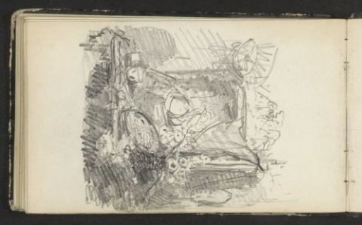 Still life with scales and bowls on a table by a niche