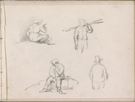 Study sheet with four men in various poses