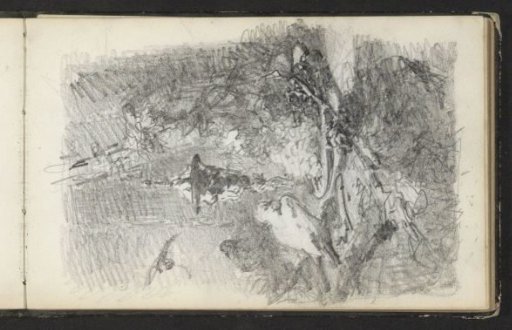 Dove, chalice and various objects at a tree trunk on a forest floor