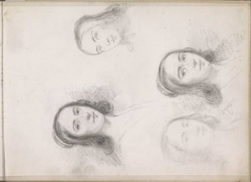 Portrait heads of a woman with her hair half-up