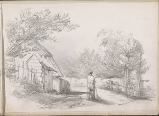 Man on a path in front of a house in the countryside