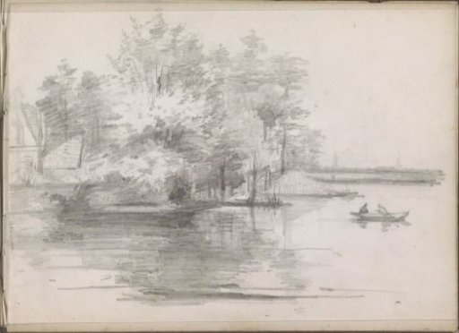 Rowing boat with figures on a river