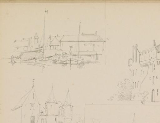 Two city views and two fortified buildings
