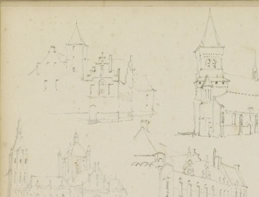 Study sheet with buildings, including St. John's Cathedral in 's-Hertogenbosch