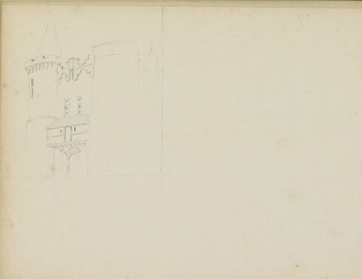Study of a building with towers, possibly a gate