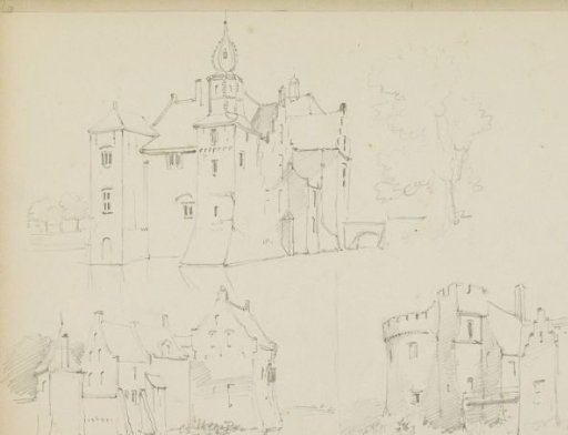Study sheet with fortified buildings, possibly castles