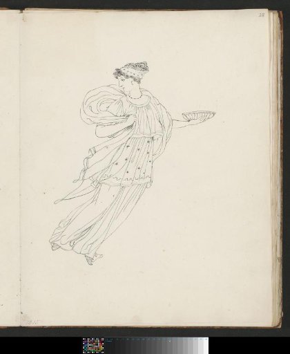Woman in a tunic and shawl with a scale in her hand