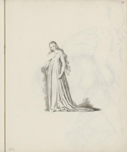 Standing woman with long hair in a jacket with a cape