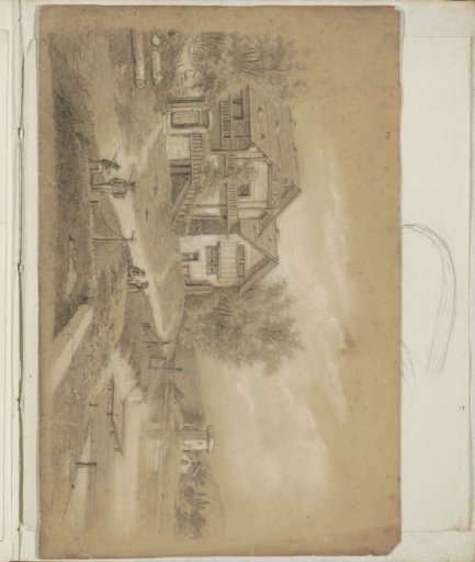 Hilly Landscape with a House on a Path Along a River