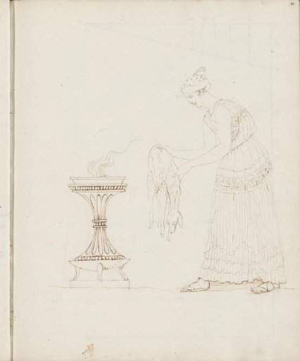 Woman offering a sheepskin, after a classical model