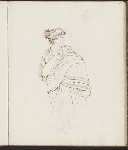 Standing woman in a toga looking over her shoulder