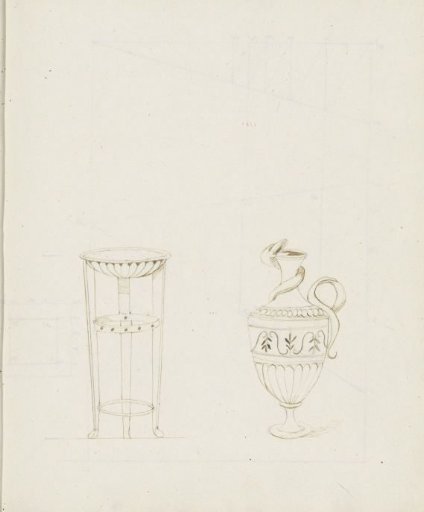 Table with offering bowl and a Greek vase
