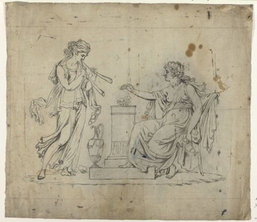 Arcadian scene with a seated and a standing woman