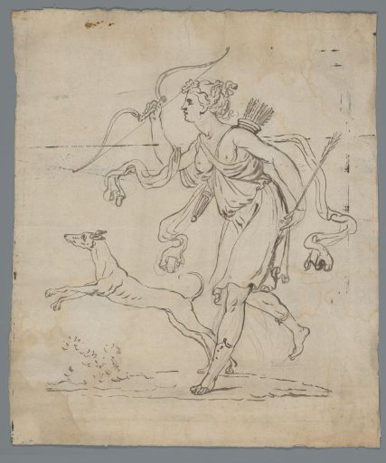 Arcadian scene with a female hunter and a hunting dog