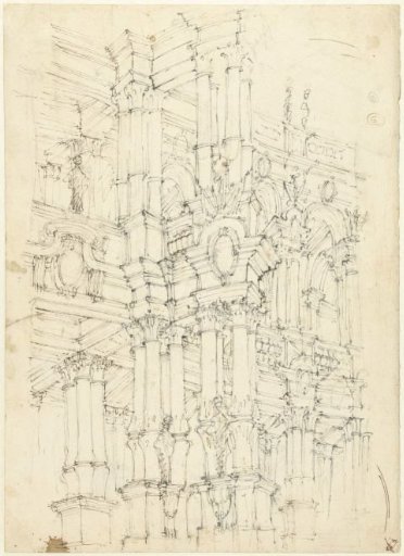 Part of a richly decorated interior with colonnades