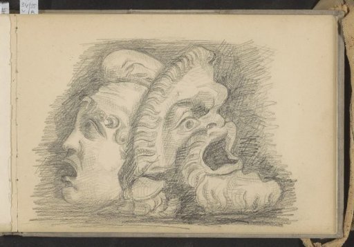 Two sculpted heads with open mouths