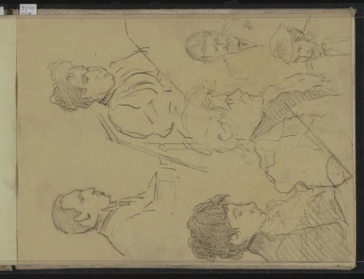 Figure studies and a man and woman behind drawing tables
