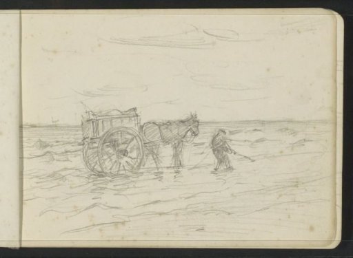 Shellfisher with horse and cart on the beach