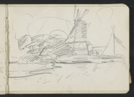 Landscape with a mill and a sailing boat