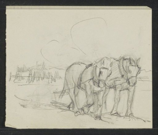 Two ploughing horses