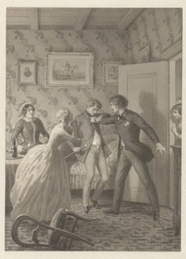 Hand-to-hand combat between Baron van Tilbury and Galjart