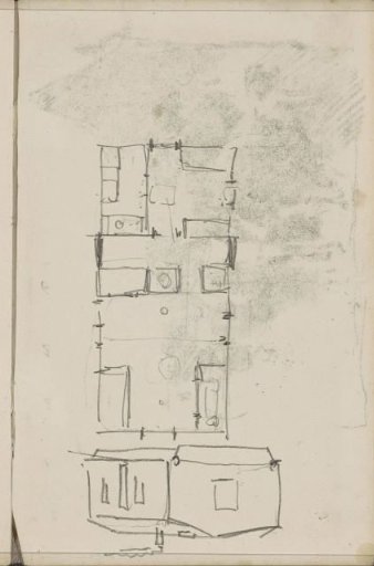 Side view and a floor plan of a house