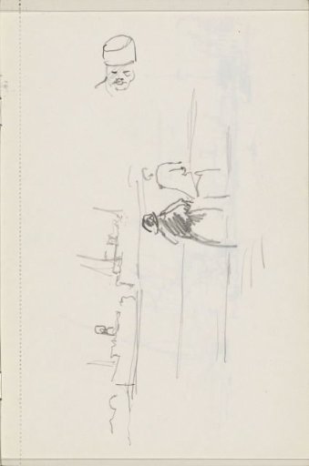 Two figures looking out to sea at a balustrade