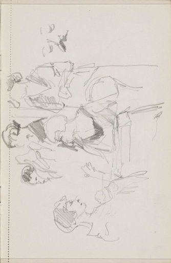 Seated and standing women around a table