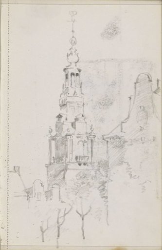 City view with a church tower
