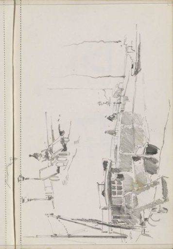 Moored boat at a quay near a bridge