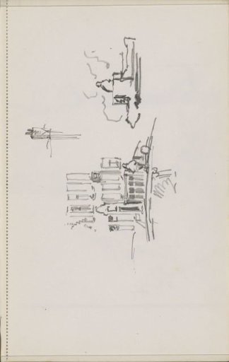 Standing figure on a street in front of a house