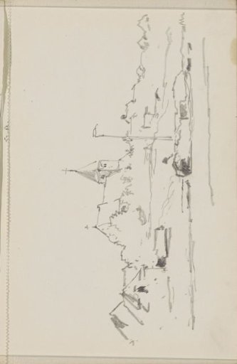 Church with a Spire Next to a Canal