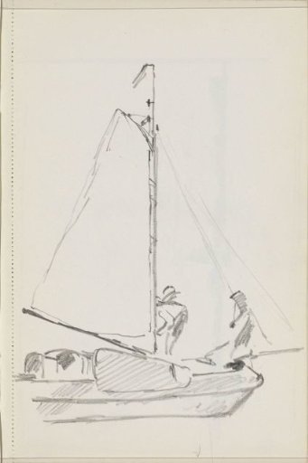 Crouching figure on a sailing ship