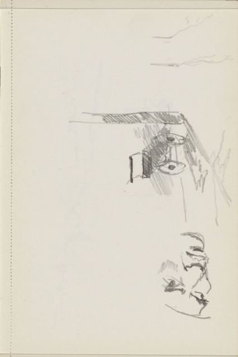 Handcart on a street and a face