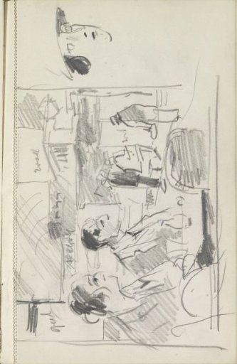 Man and woman in a café looking out over a street