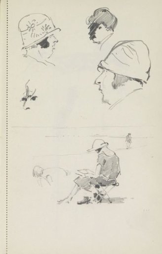 Reading woman on a stool on the beach